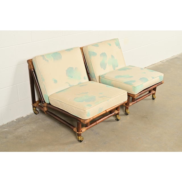 Ficks Reed John Wisner for Ficks Reed Mid-Century Hollywood Regency Bamboo Rattan Lounge Chairs, Pair For Sale - Image 4 of 9