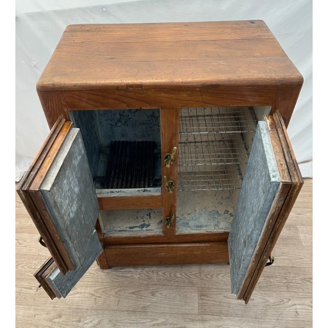Antique Ice Box Three Storage Cabinets, Oak, Brass Latches, Three Racks, 1920's For Sale - Image 9 of 13