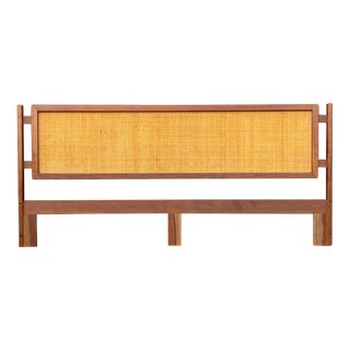 Mid-Century Modern King Sized Reversible Caned Walnut Headboard For Sale
