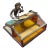 Vintage Amber Glass and Metal Figure Business Card Holder For Sale