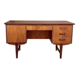 1960s Danish Modern Teak Partners Desk With Drop-Down Bar & Bookcase Back For Sale