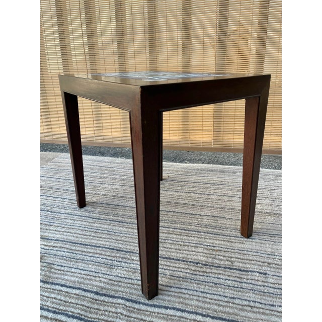 Wood Vintage Danish Modern Style Accent Table With a Ceramic Inlay. For Sale - Image 7 of 12
