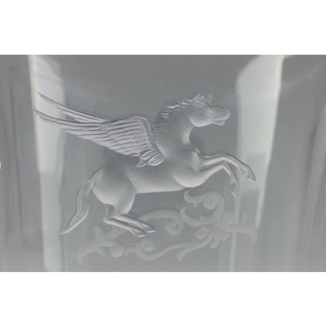 Art Deco Vintage Crystal Etched ‘Pegasus’ Large Clear Crystal Urn Vase -Steuben INSPIRED-Provenance For Sale - Image 3 of 6