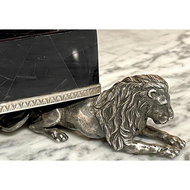 Large Pair Silverplated Bronze and Inlaid Coconut Shell Lion Motif Obelisks By Maitland-Smith, Later 20th Century A...