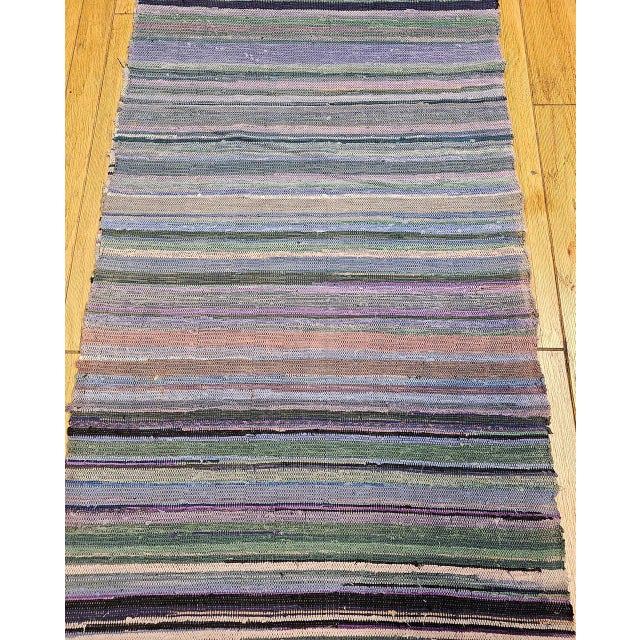 Antique American Amish Rag Runner, Handwoven Wool & Cotton, Stripe Pattern, 3x26 For Sale - Image 16 of 18