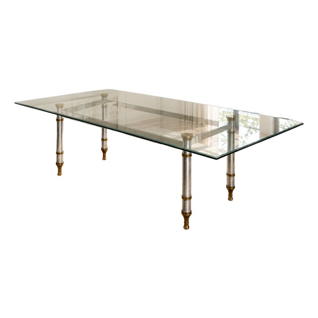 1960's Maison Jansen Steel and Brass Dining Table For Sale