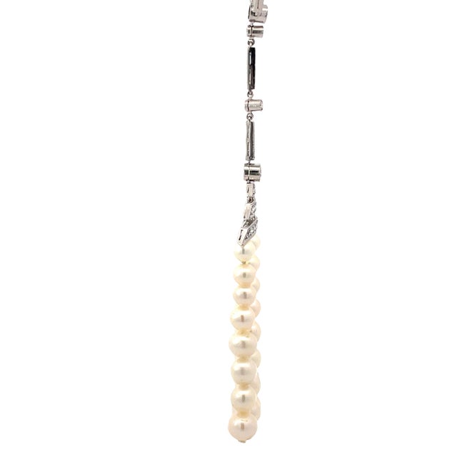 Vintage Platinum 1.5 Carat Weight Diamond & Strand Pearl Drop Necklace For Sale - Image 4 of 9