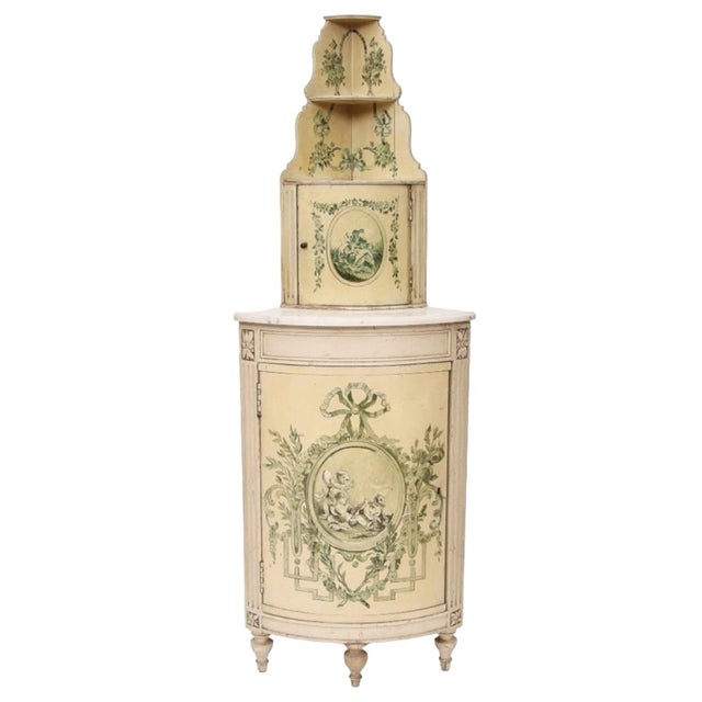 Early 20th-C. French Neo-Classical Style Painted Corner Cabinet With Marble Top For Sale In Atlanta - Image 6 of 8