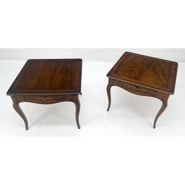 Chocolate Pair One Drawer Very Fine Solid Dark Chestnut 27x27" Square Side End Tables MINT For Sale - Image 8 of 13