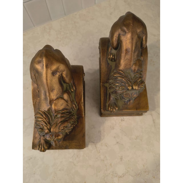 Bronze Vintage Set of Lion Bookends, Objects D' Art, by Andrea Sadek For Sale - Image 8 of 8