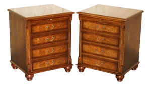 Vintage Burr Walnut Nightstands, Set of 2