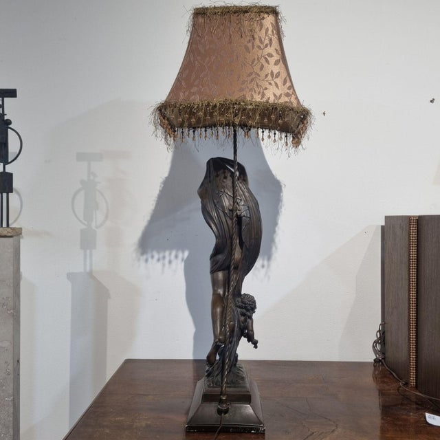 Large French Art Nouveau Bronze Lamp by M. Moreau, 1890s For Sale - Image 15 of 18