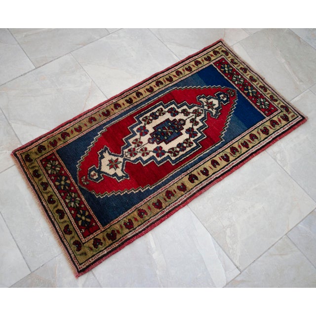 1970s Hand Made Small Turkish Rug. DoorMat Entry Decor Kitchen Mat Baht Mat - 22'' X 43'' For Sale - Image 12 of 12