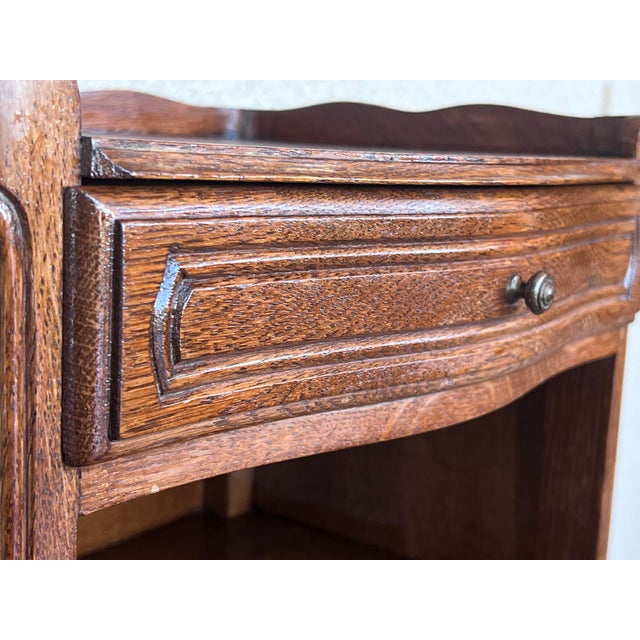 20th Pair of Oak Nightstands Tables With Drawer and Open Shelf For Sale - Image 9 of 13