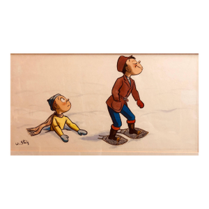 William Steig (b.1907)Whimsical Illustration "Snow" Cartoon, 1938 Mt Tremblant Ski Lodge William Steig, 1938