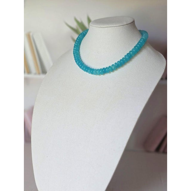 2020s Mozambique Amazonite Rondelle Necklace With Amazonite Clasp For Sale - Image 5 of 9