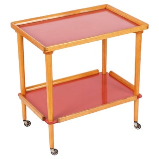Mid-Century Italian Beech and Red Formica Two Tier Bar Cart, 1960s For Sale