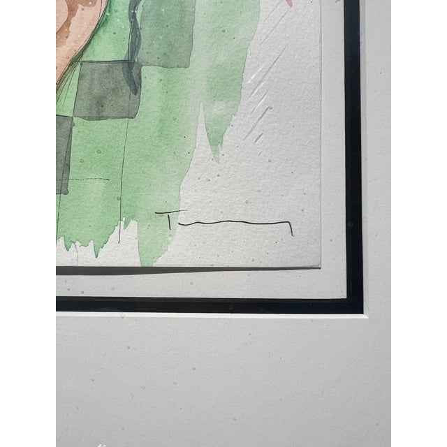 Itzchak Tarkay Original Watercolor Painting "Thinking of Love" - Signed & Framed For Sale - Image 4 of 7