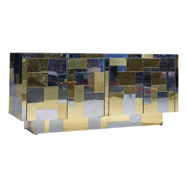 Paul Evans Cityscape Mid Century Chrome and Brass Cabinet Credenza For Sale