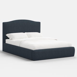 Camille Navy Linen Blend Platform Bed, Full/Double For Sale