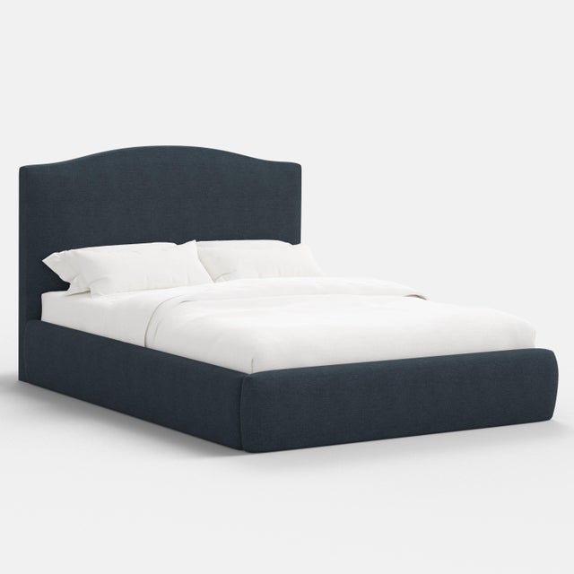 Camille Navy Linen Blend Platform Bed, Full/Double For Sale