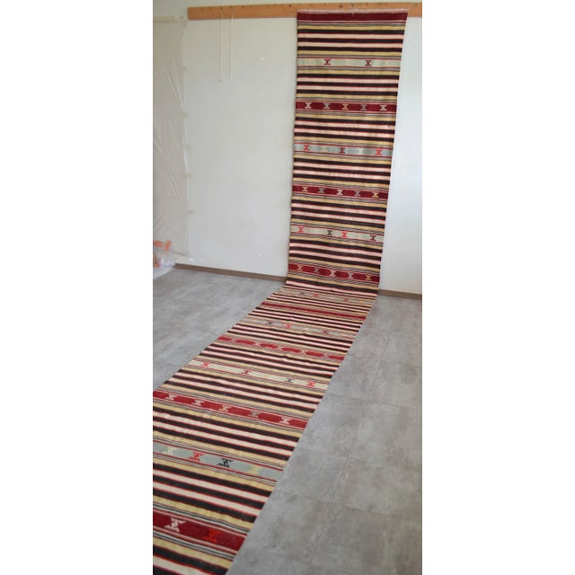 1940s 1940s Vintage Turkish Hand Woven Kilim Runner - 2′10″ × 19′3″ For Sale - Image 5 of 11