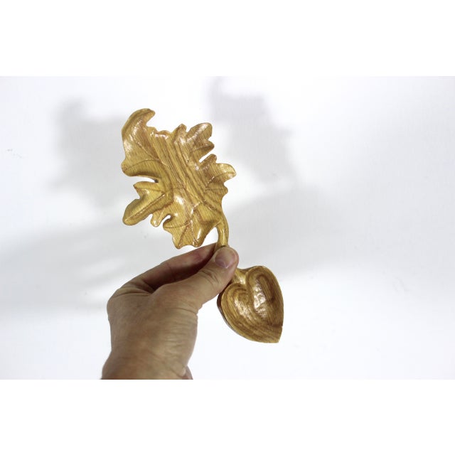 Hand Carved Wood Spoon Folk Art Treen Welsh Love Spoon Leaf For Sale - Image 4 of 7