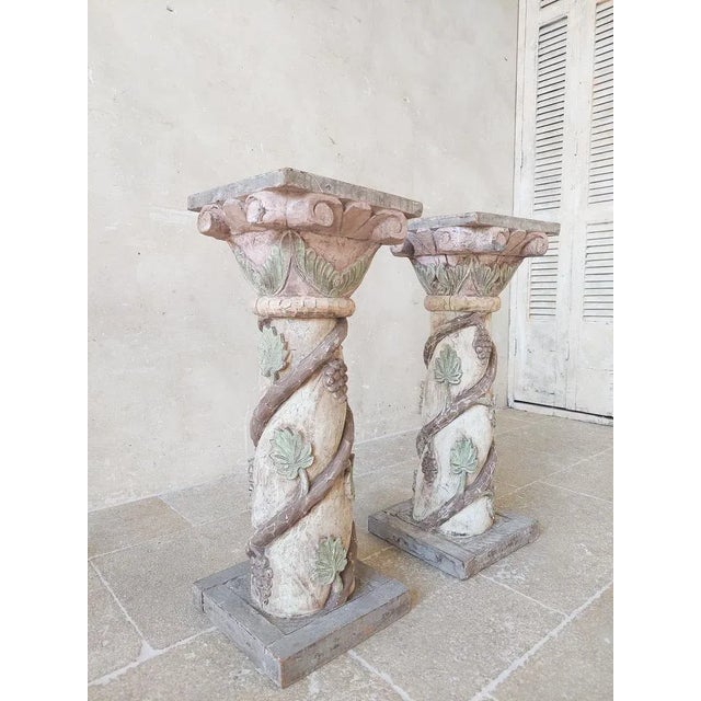 Italian Carved Wooden Pedestals, Set of 2 For Sale - Image 6 of 12