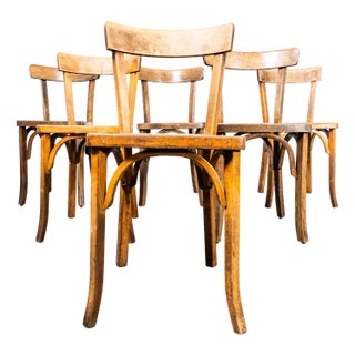 French Single Bar Dining Chairs in Oak, 1950s, Set of 6 For Sale