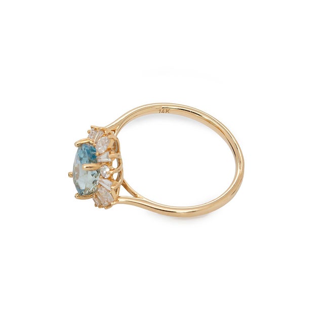 Metal 1.4cts Aquamarine Ring With Natural Diamonds Accents: Solid 14k Gold, Oval 9x7mm For Sale - Image 7 of 11