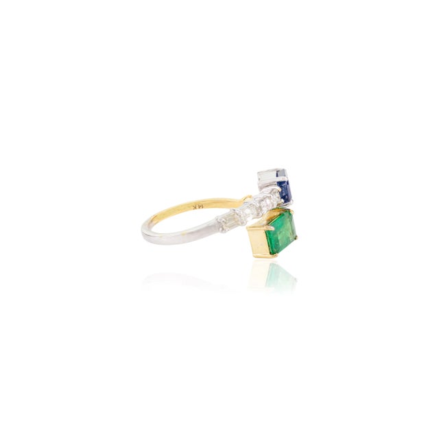 Not Yet Made - Made To Order 14k Modern Emerald & Sapphire Diamond Toi Et Moi Engagement Ring Size 7 For Sale - Image 5 of 11