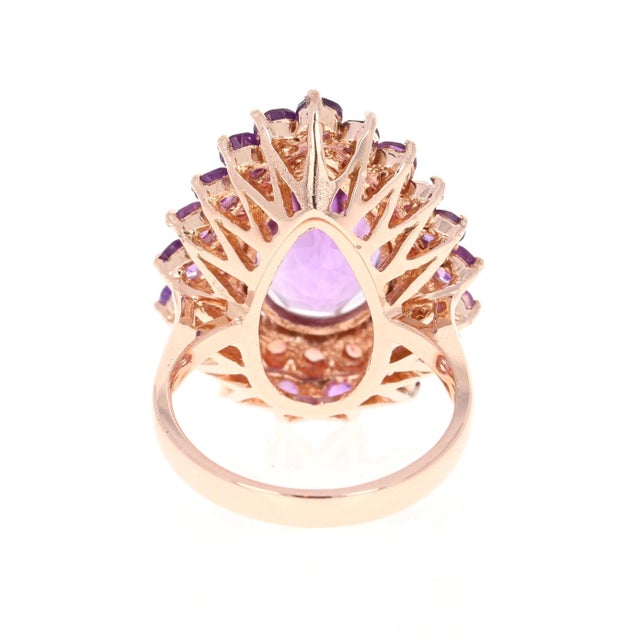 Early 21st Century 8.90 Carat Amethyst Sapphire Pear Cut Rose Gold Cocktail Ring Size 7 For Sale - Image 5 of 8
