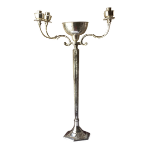 Vintage Church Altar Holy Water Font & Candelabra, 33 3/4”t., Silver Plate, 11 Lb