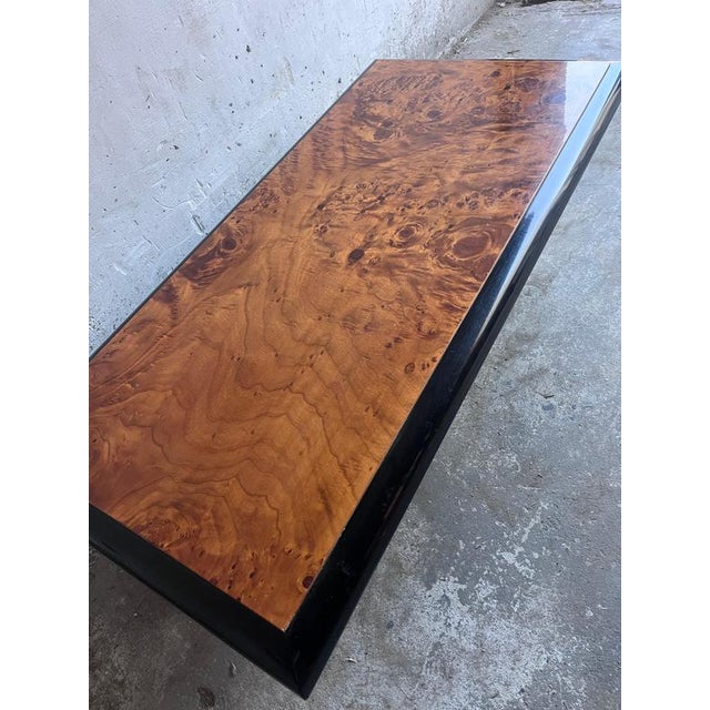 2000 - 2009 Vintage Burl Wood Coffee Table on Black Lacquered Base For Sale - Image 5 of 12