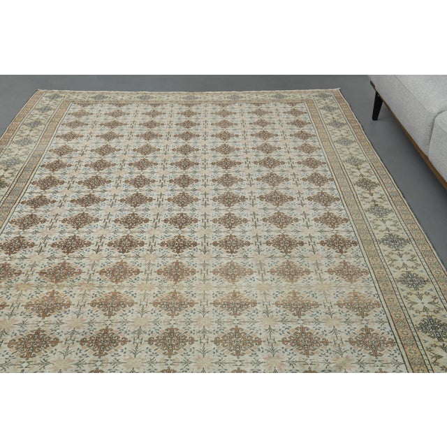 1970s Vintage Turkish Oushak Handmade Wool Cotton Brown Area Rug For Sale - Image 10 of 11