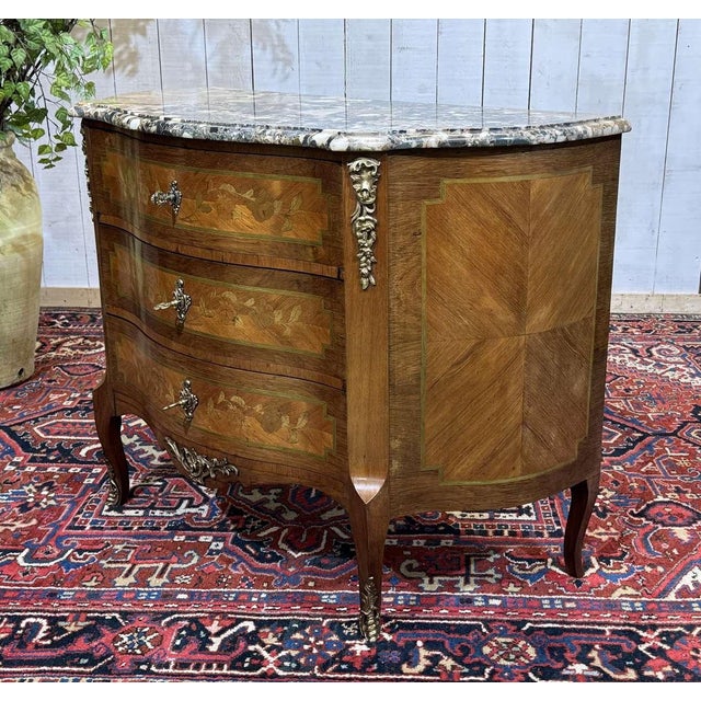 Louis XV Commode in Rosewood, Oak and Marble Top, 1960s For Sale - Image 16 of 18