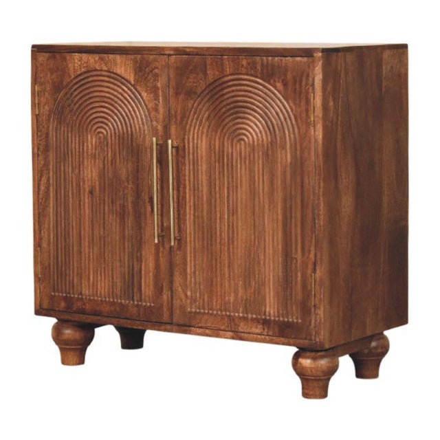 Wood Roasted Almond-Finish Mango Wood Grooved 2-Door Sideboard For Sale - Image 7 of 8