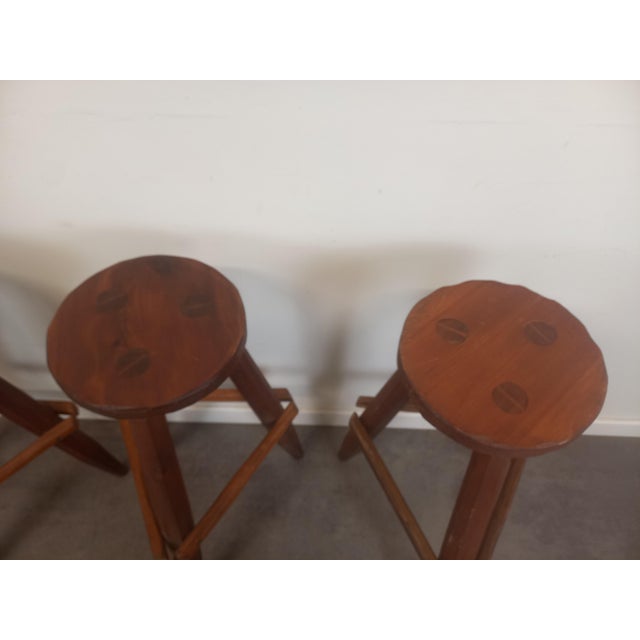 Brutalist Brutalist Wood Stools, 1950s, Set of 4 For Sale - Image 3 of 18