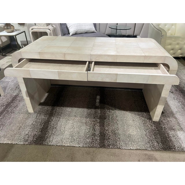 2020s Restoration Hardware Parchment Leather Desk For Sale - Image 5 of 6