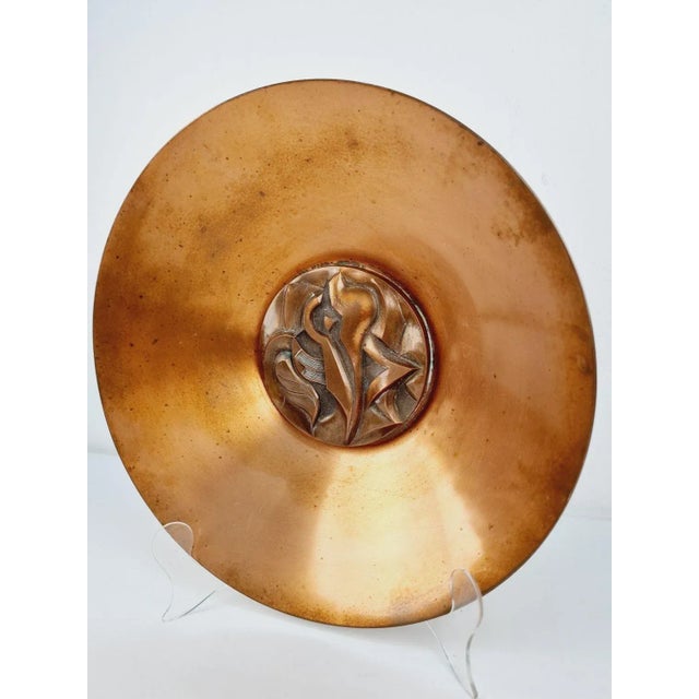 Applied art copper decorative plate with a figurative scene. A beautiful, clean creation from the 1960s. In good condition...