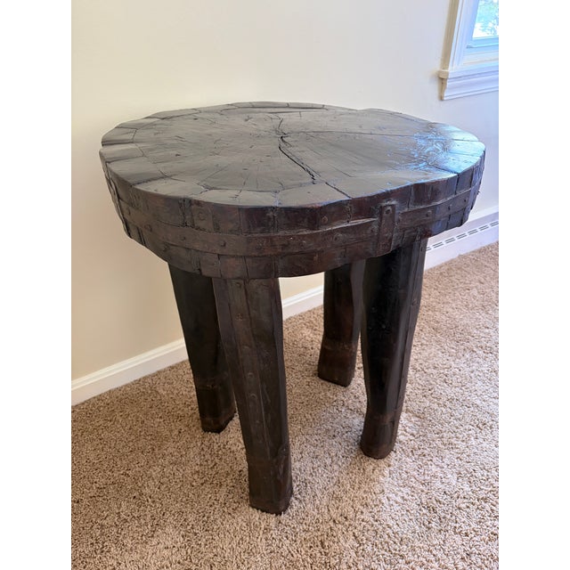 Antique Hand-Carved Wood and Iron Side Table With Sculptural Primitive Form For Sale - Image 4 of 14