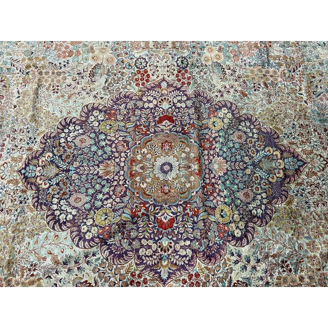 1980s A Stunning Vintage Mansion 12' X 18' Size All Silk 400+ Kpsi Persian Qum Pattern Silk Rug For Sale - Image 5 of 12