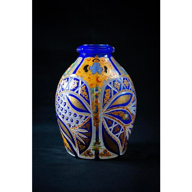 Glass Blue and White Cut Crystal Overlay Vase with Enamel and Gilt Decoration, 19th Century For Sale - Image 7 of 16