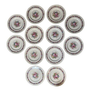 Antique Crescent Ivory & Sons Flowered Plates- Set of 12 For Sale