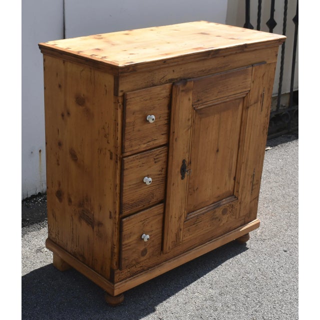 Rustic European Pine Three Drawer Czech Bread Cupboard For Sale - Image 3 of 14