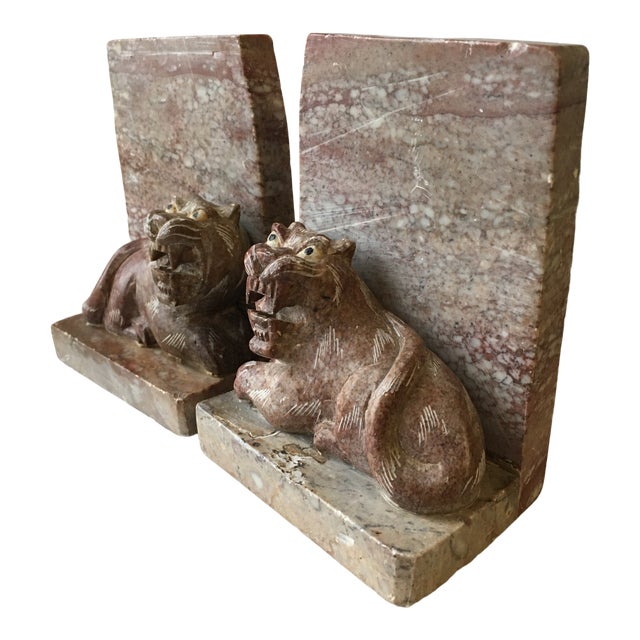 Vintage Hand Carved Soapstone Tiger Bookends a Pair Chairish