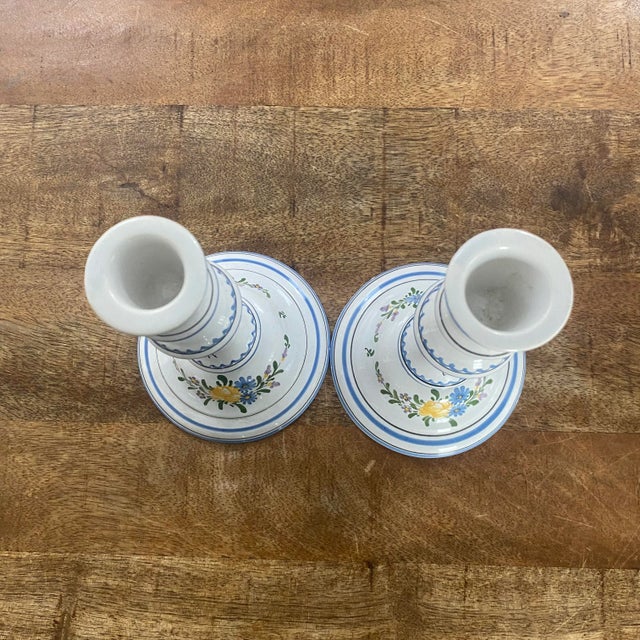 Pair of Late 20th Century Country French Hand Painted Candlesticks For Sale - Image 6 of 8