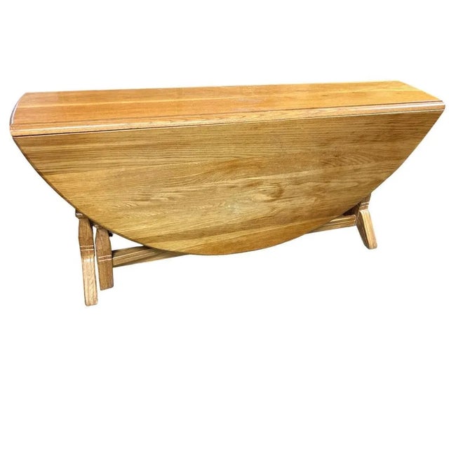 Wood A. Brandt Ranch Oak Drop Leaf 60" Round Dining Table Convertible to Console - Vintage Mid 20th Century - 2 Available! For Sale - Image 7 of 12