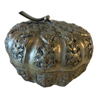 Large Antique Cambodian Silver-Plated Pumpkin Box, Mid-20th Century For Sale