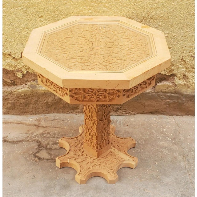 Pedestal Moroccan Carved Wooden Octagonal Side Table For Sale In Orlando - Image 6 of 7